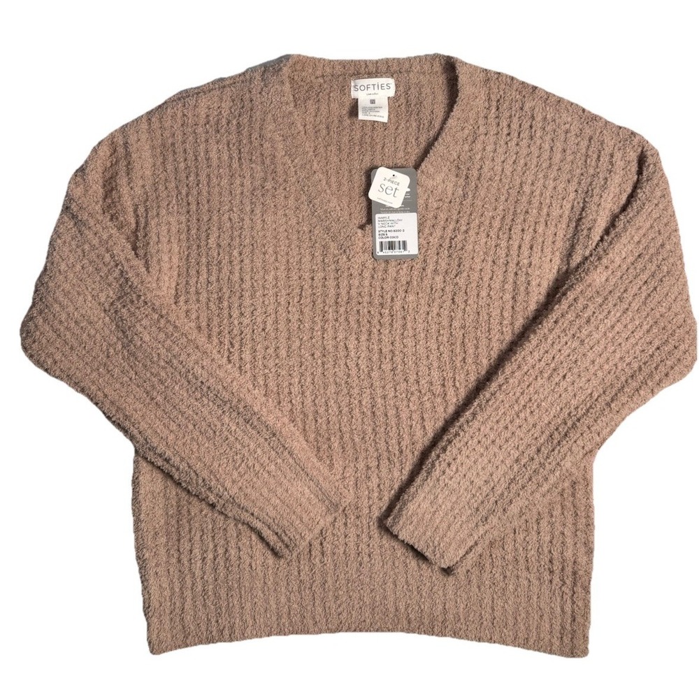 Softies Waffle‎ Marshmallow V-Neck Luxe Lounge Set Coco Size Small NWT